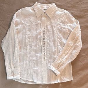 Gorgeous Scully White Button-Up Blouse Sz Lg